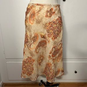 90s/Y2K East India Company Orange Tan Paisley Floral Midi Skirt